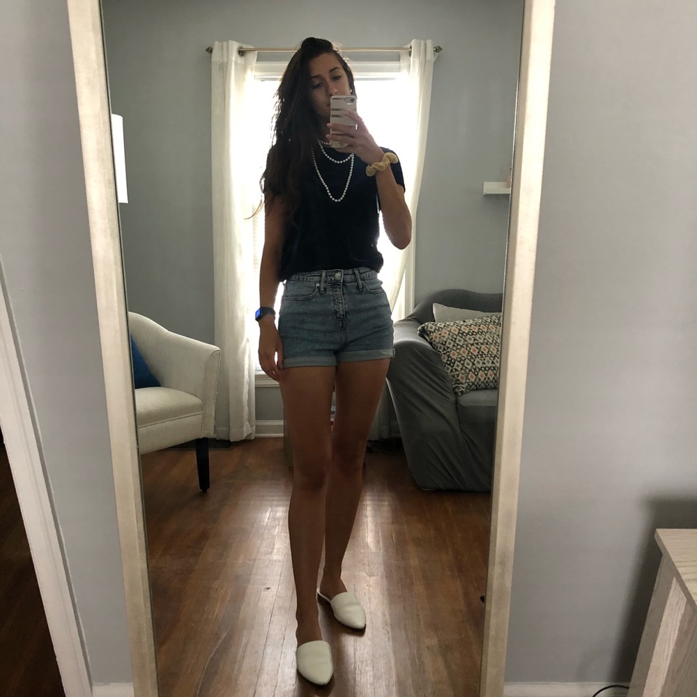 Navy blue velvet top.